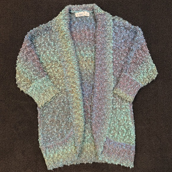 Cato Sweaters - Womens Colorful Short Sleeve Bouclé Cardigan Sweater S Mermaid Festival Y2K